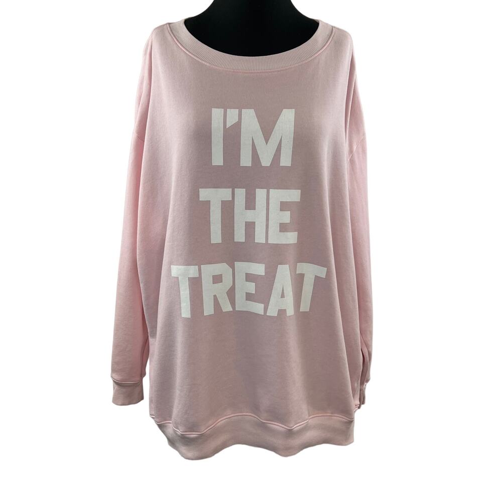 WILDFOX Pink Cotton Blend "I'm The Treat" Graphic Print Pullover Sweatshirt Sz L